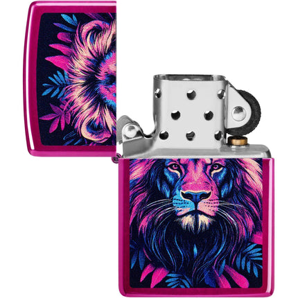 Zippo Windproof Lighter - Multicolour Lion Design Candy Raspberry Finish | 47212