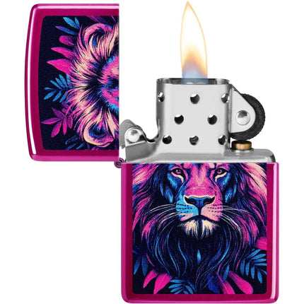 Zippo Windproof Lighter - Multicolour Lion Design Candy Raspberry Finish | 47212