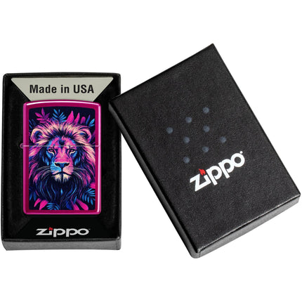 Zippo Windproof Lighter - Multicolour Lion Design Candy Raspberry Finish | 47212