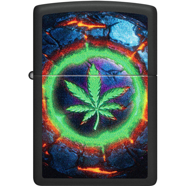 Zippo Pocket Windproof Lighter - Color Image Leaf Design Matte Black Finish | 47216