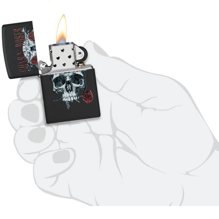 Zippo Windproof Lighter - Guns N' Roses Skull and Roses Design Black Matte | 47227