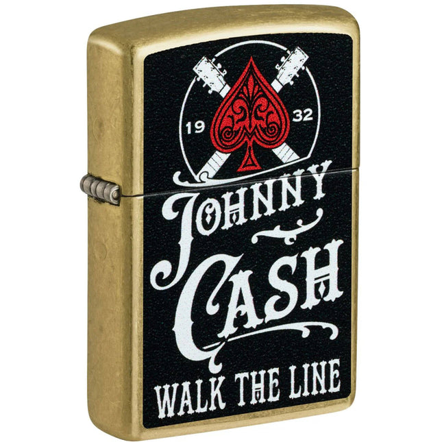 Zippo Windproof Pocket Lighter - Johnny Cash Walk the Line Design Street Brass | 47245