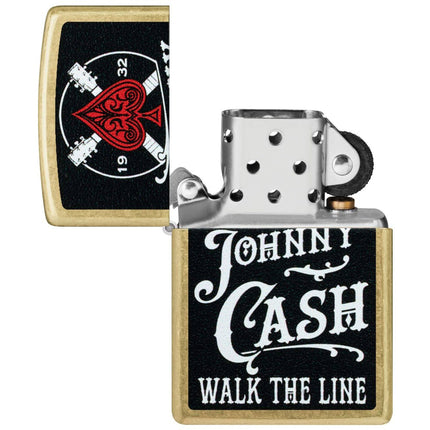 Zippo Windproof Pocket Lighter - Johnny Cash Walk the Line Design Street Brass | 47245