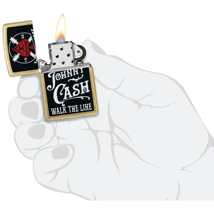 Zippo Windproof Pocket Lighter - Johnny Cash Walk the Line Design Street Brass | 47245