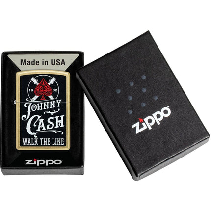 Zippo Windproof Pocket Lighter - Johnny Cash Walk the Line Design Street Brass | 47245