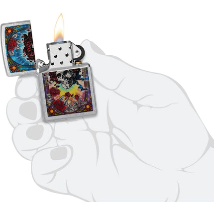 Zippo Windproof Lighter - Grateful Dead Skull and Roses Design Street Chrome | 47248