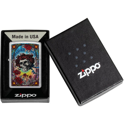 Zippo Windproof Lighter - Grateful Dead Skull and Roses Design Street Chrome | 47248
