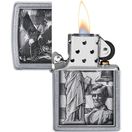 Zippo Windproof Pocket Lighter - American Icon Design Street Chrome Finish | 49484