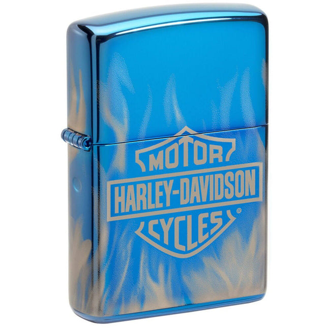 Zippo Windproof Lighter - Harley Davidson Flames Design High Polish Blue | 49469