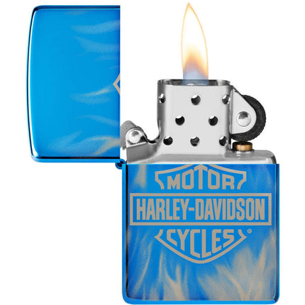 Zippo Windproof Lighter - Harley Davidson Flames Design High Polish Blue | 49469