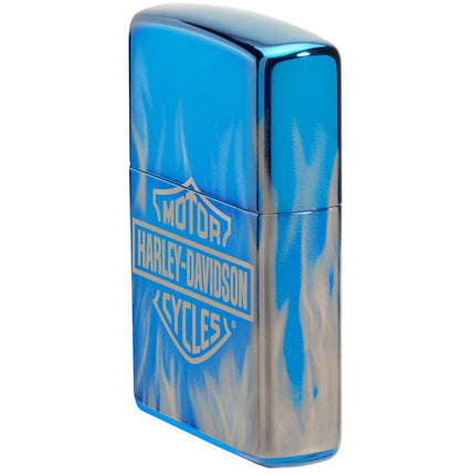 Zippo Windproof Lighter - Harley Davidson Flames Design High Polish Blue | 49469