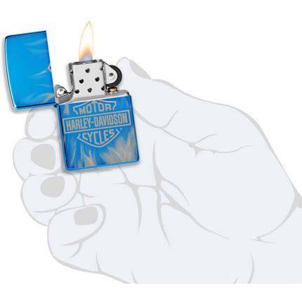 Zippo Windproof Lighter - Harley Davidson Flames Design High Polish Blue | 49469