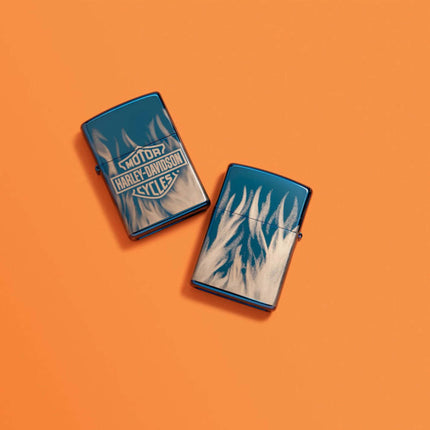 Zippo Windproof Lighter - Harley Davidson Flames Design High Polish Blue | 49469