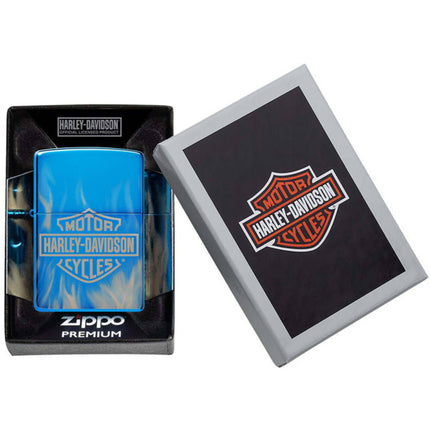 Zippo Windproof Lighter - Harley Davidson Flames Design High Polish Blue | 49469