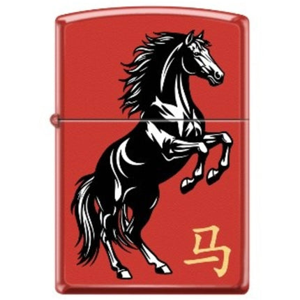 Zippo Windproof Pocket Lighter - Chinese Horse Design Red Matte Metal | XC314
