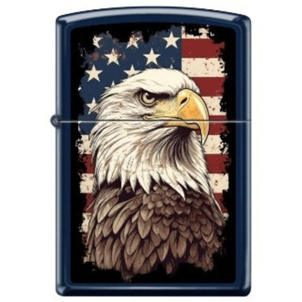 Zippo Windproof Pocket Lighter - Flag and Eagle Design Navy Matte Metal | XC317