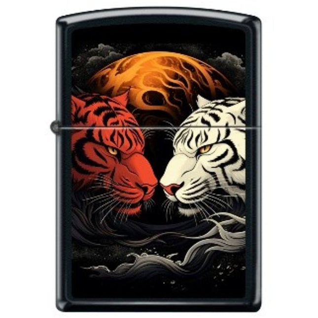 Zippo Windproof Pocket Lighter - Hot and Cold Tiger Design Black Matte Metal | XC321