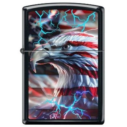 Zippo Windproof Pocket Lighter - Patriotic Eagle Black Matte Metal | XC316