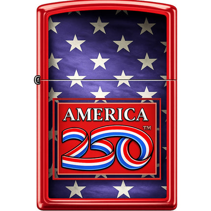 Zippo Windproof Pocket Lighter - America 250 Red Matte Stars Metal | XC223