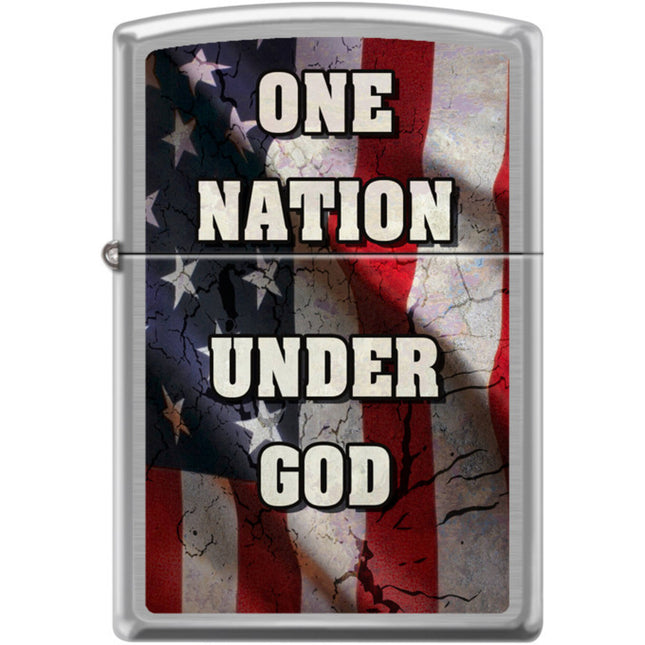 Zippo Windproof Pocket Lighter - Flag One Nation Under God Brushed Chrome | XC344