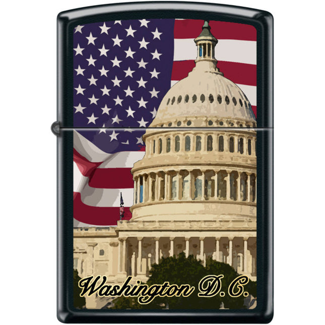 Zippo Windproof Pocket Lighter - Washington DC Design Black Matte Metal | XC346
