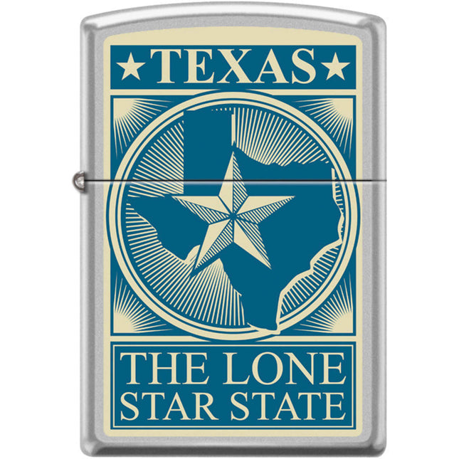 Zippo Windproof Pocket Lighter - Texas Card Design Satin Chrome Metal | XC347