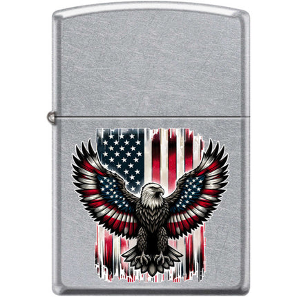 Zippo Windproof Pocket Lighter - Eagle and Flag Design Street Chrome Metal | XC348
