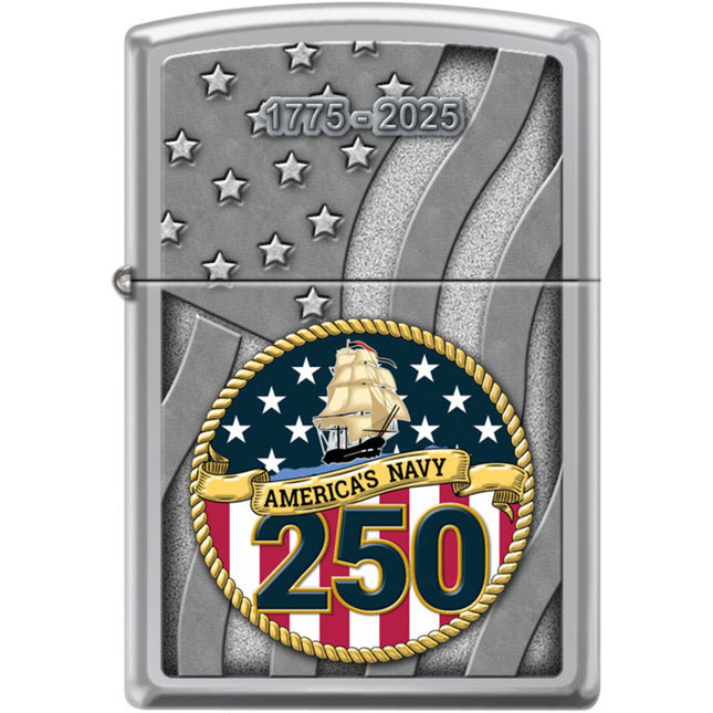 Zippo Windproof Pocket Lighter - US Navy 250th High Polish Chrome Metal | XC357