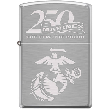 Zippo Windproof Pocket Lighter - USMC 250th Brushed Chrome Metal | XC358