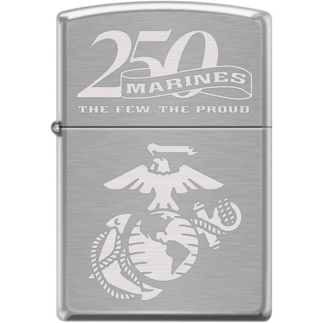 Zippo Windproof Pocket Lighter - USMC 250th Brushed Chrome Metal | XC358