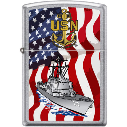 Zippo Windproof Pocket Lighter - US Navy Street Chrome Metal | XC361
