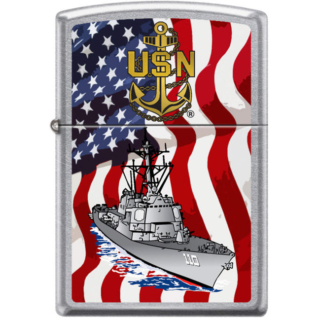 Zippo Windproof Pocket Lighter - US Navy Street Chrome Metal | XC361