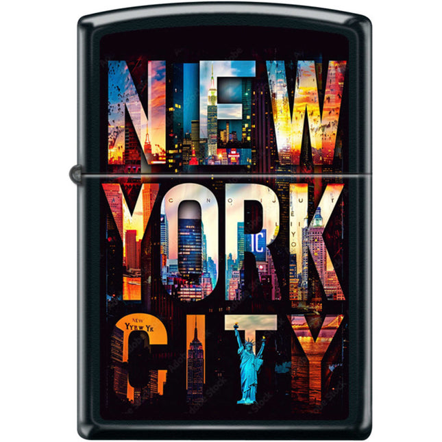 Zippo Windproof Pocket Lighter - New York City Text Design Black Matte Metal | XC366