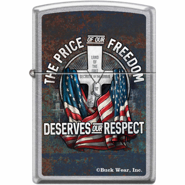 Zippo Windproof Pocket Lighter - Buck Wear The Price Of Freedom Street Chrome | XC381