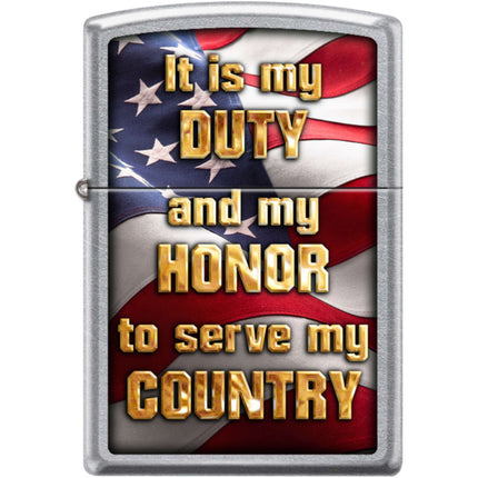 Zippo Windproof Pocket Lighter - Duty Honor Country Design Street Chrome Metal | XC383