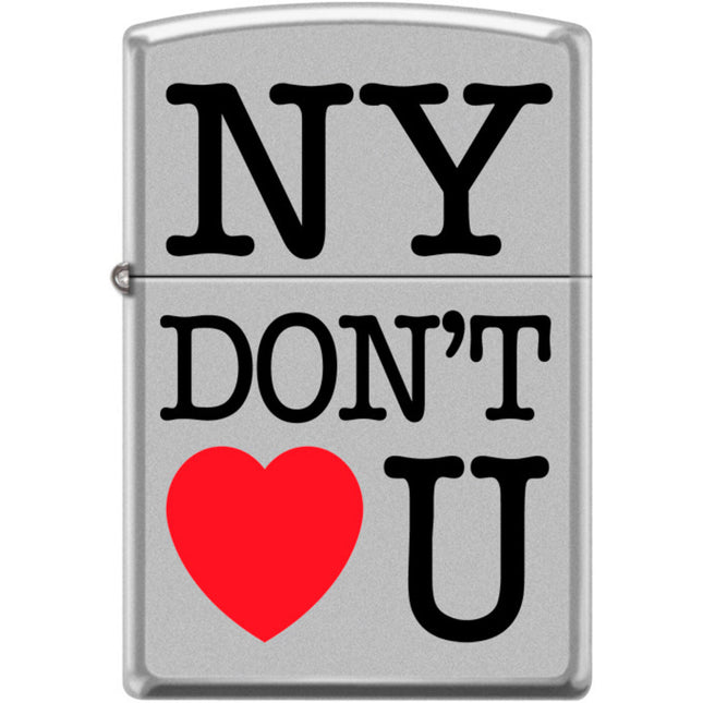 Zippo Windproof Pocket Lighter - New York Don't Love U Satin Chrome Metal | XC386