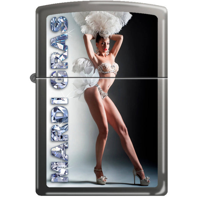 Zippo Windproof Pocket Lighter - Mardi Gras Show Girl Black Ice Metal | XC391