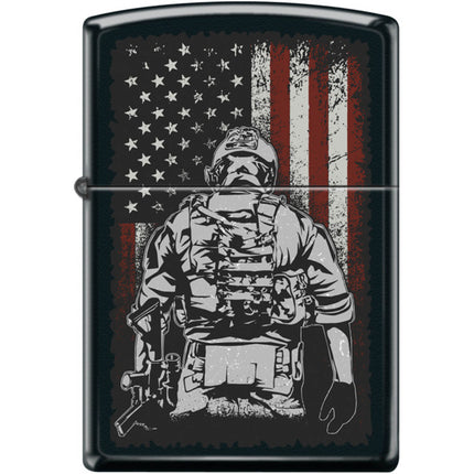 Zippo Windproof Pocket Lighter - American Soldier Design Black Matte Metal | XC396