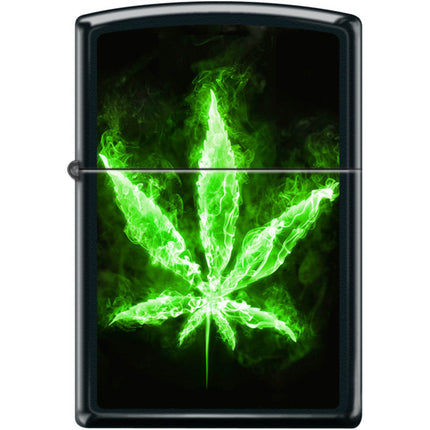 Zippo Windproof Pocket Lighter - Leaf Design Black Matte Metal | XC398