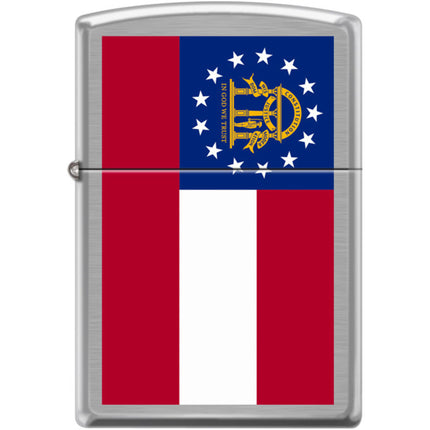 Zippo Windproof Pocket Lighter - Georgia Flag Design Brushed Chrome Metal | XC400