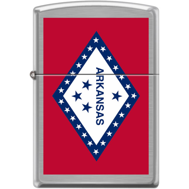 Zippo Windproof Pocket Lighter - Arkansas Flag Design Brushed Chrome Metal | XC401