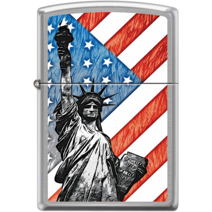 Zippo Windproof Pocket Lighter - Statue Of Liberty Flag Brushed Chrome Metal | XC403