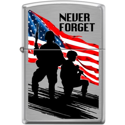 Zippo Windproof Pocket Lighter - Never Forget Brushed Chrome Metal | XC404