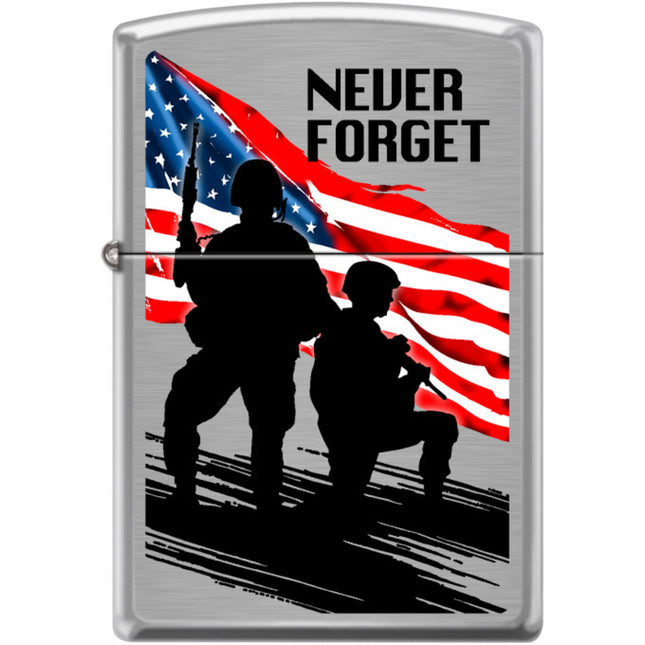 Zippo Windproof Pocket Lighter - Never Forget Brushed Chrome Metal | XC404