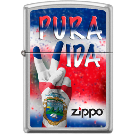 Zippo Windproof Pocket Lighter - Pura Vida Victory Satin Chrome Metal | XC407