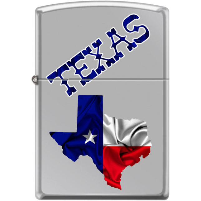 Zippo Windproof Pocket Lighter - Texas Flag Map High Polish Chrome Metal | XC409
