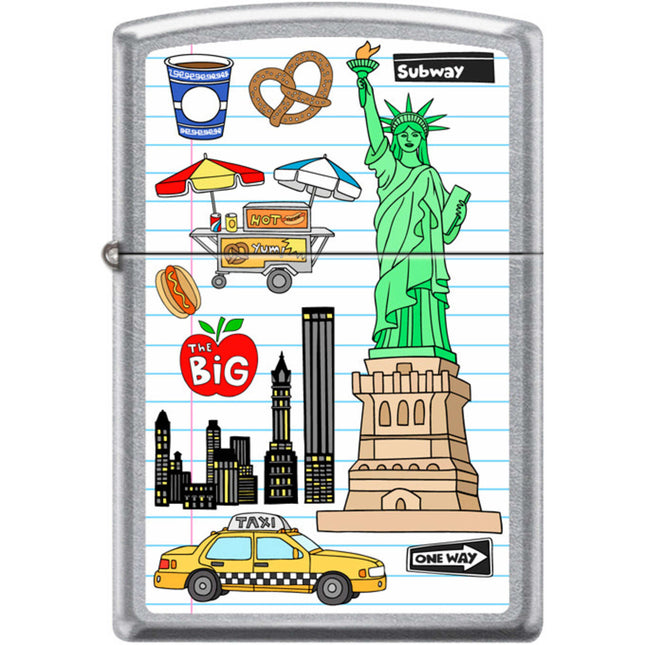 Zippo Windproof Pocket Lighter - New York Collage Street Chrome Metal | XC410