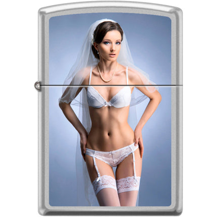 Zippo Windproof Pocket Lighter - Wedding Night Satin Chrome Metal | XC416