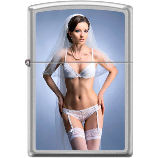 Zippo Windproof Pocket Lighter - Wedding Night Satin Chrome Metal | XC416