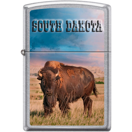 Zippo Windproof Pocket Lighter - American Bison Bull Street Chrome Metal | XC419